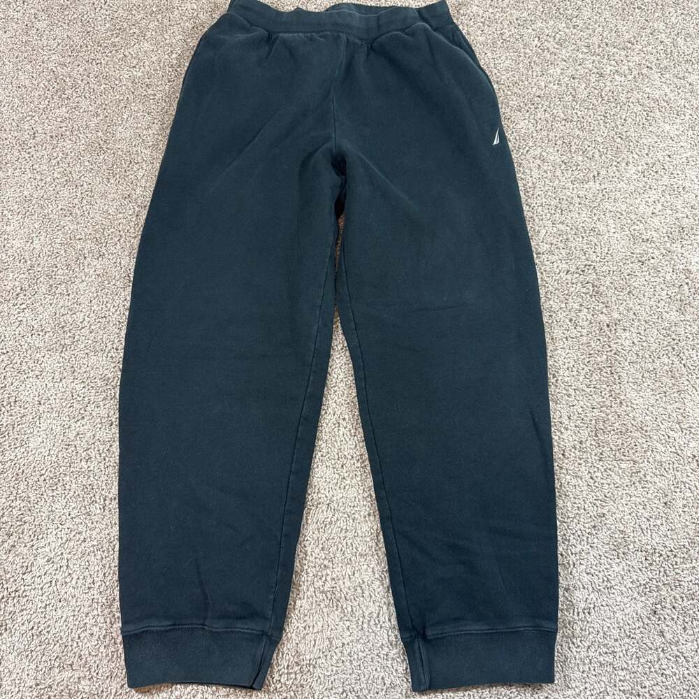 Nautica Jogger Sweatpants Mens Large Black‎ Fleece Lounge Athletic Pants EUC